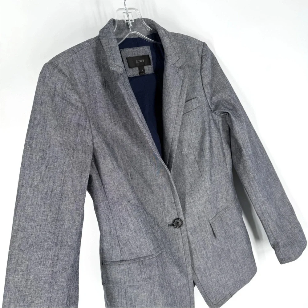 J Crew Regent Blazer Womens Size 4 Blue Cotton Lined Single Button Jacket